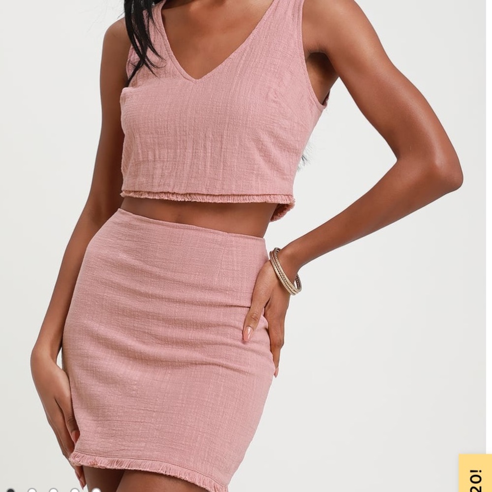 Pink two piece mini skirt set